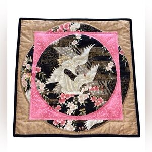 Japanese Crane Cherry Blossom Quilted Garden Flag Yard Flag Pink Black Gold